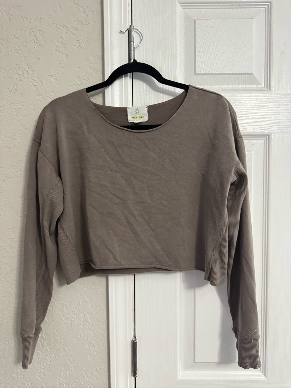 Offline by Aerie Cropped Long-Sleeve Top in Taupe